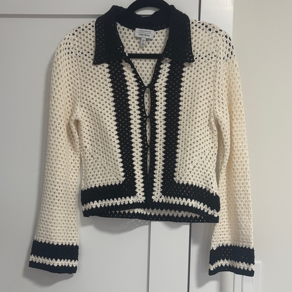 & Other Stories Black and Cream Crochet Cardigan
